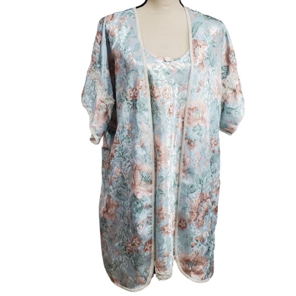 Intimate Moods Gown and Wrap Blue / Pink Floral M